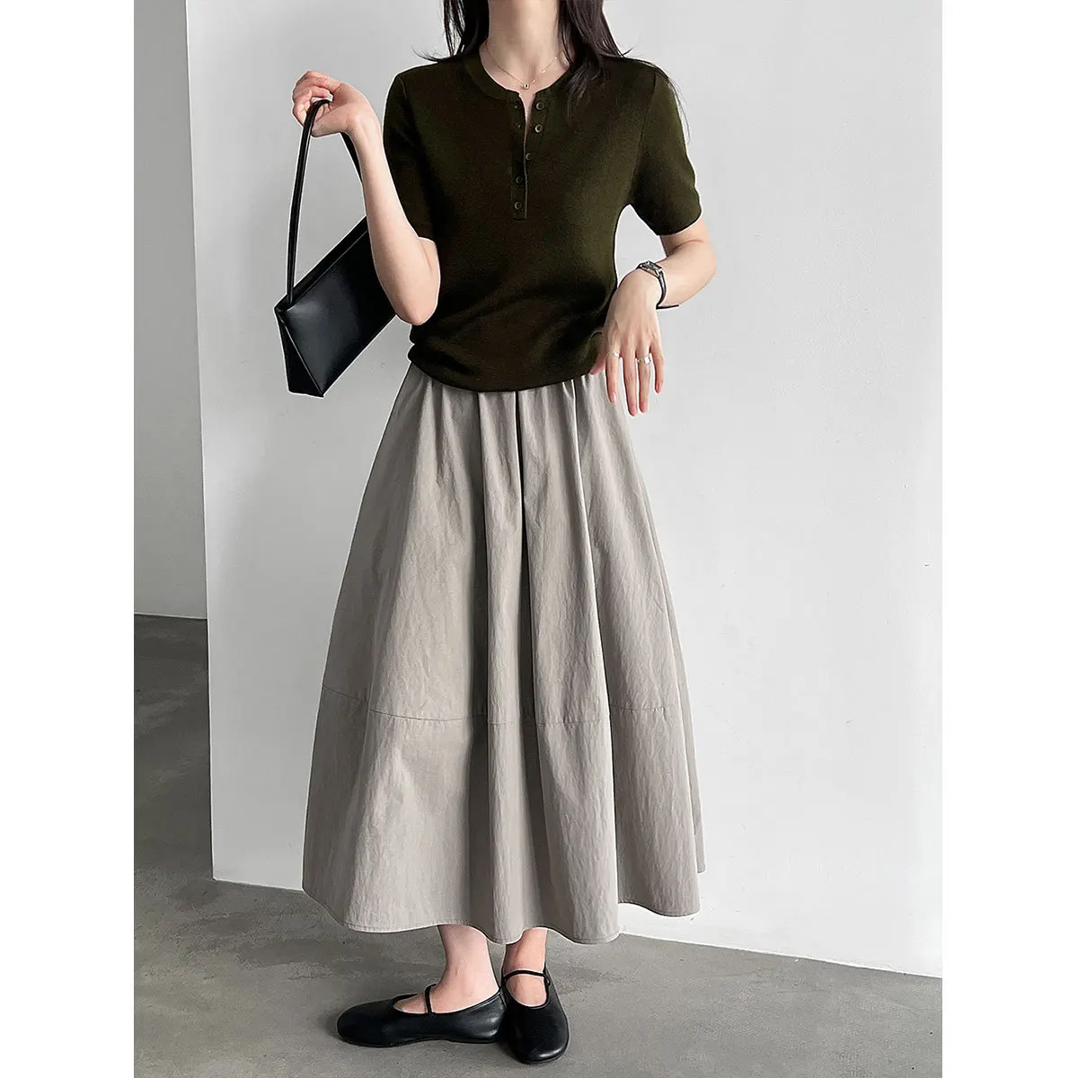 2026 Women Autumn A-Line Skirt Cotton Blending Women Fashion Stretch High Waist Long Skirt Femme Faldas Jupe Saia