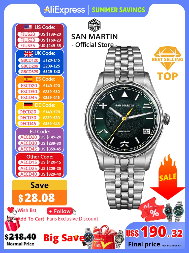 Reloj piloto San Martin de 39,5mm para hombre YN55, relojes de aviación mecánicos automáticos, diseño Original de estilo chino, Reloj de campo SN0033