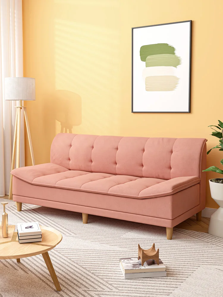 Fabric Sofa Single Apartment Armless Pink Small American Retro  Sofa Bed