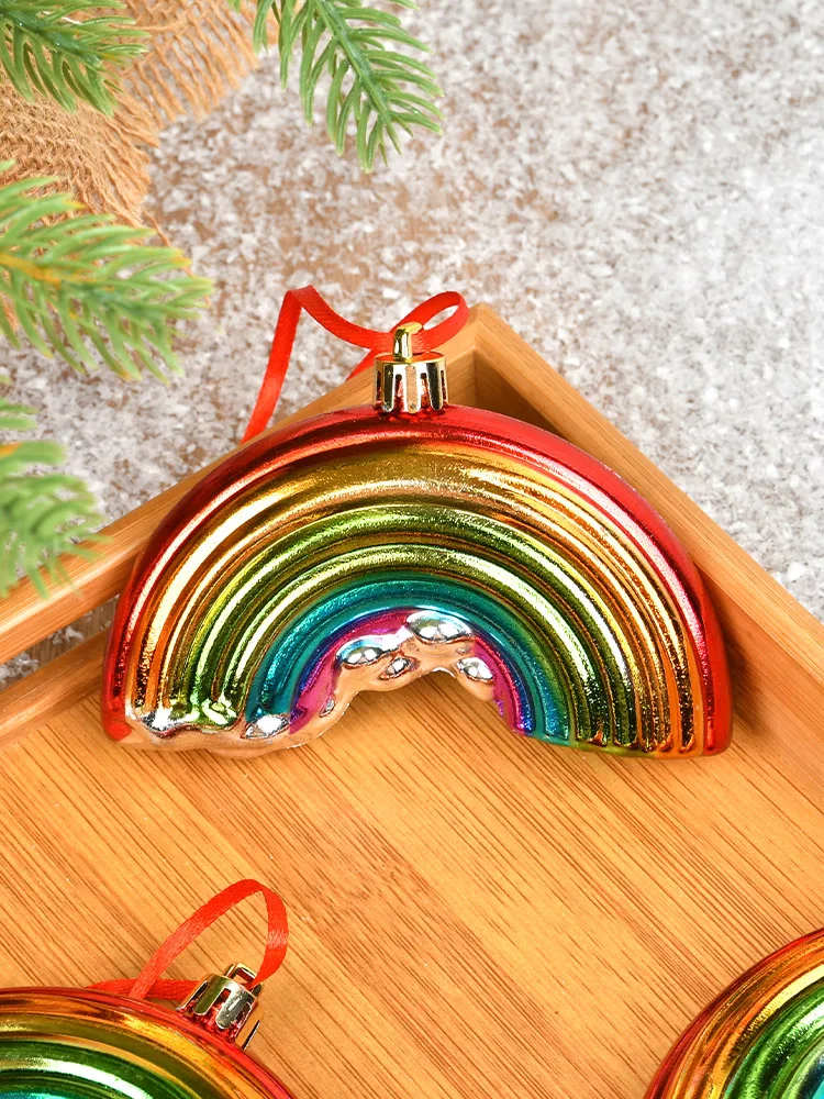 

Christmas decorations, plastic painted rainbow pendants