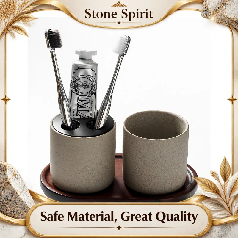 Vintage Style Ceramic Toothbrush Holder Set, Luxury Couple Mouthwash Cups with Matte Finish,Elegant Bathroom Vanity &Hotel Decor