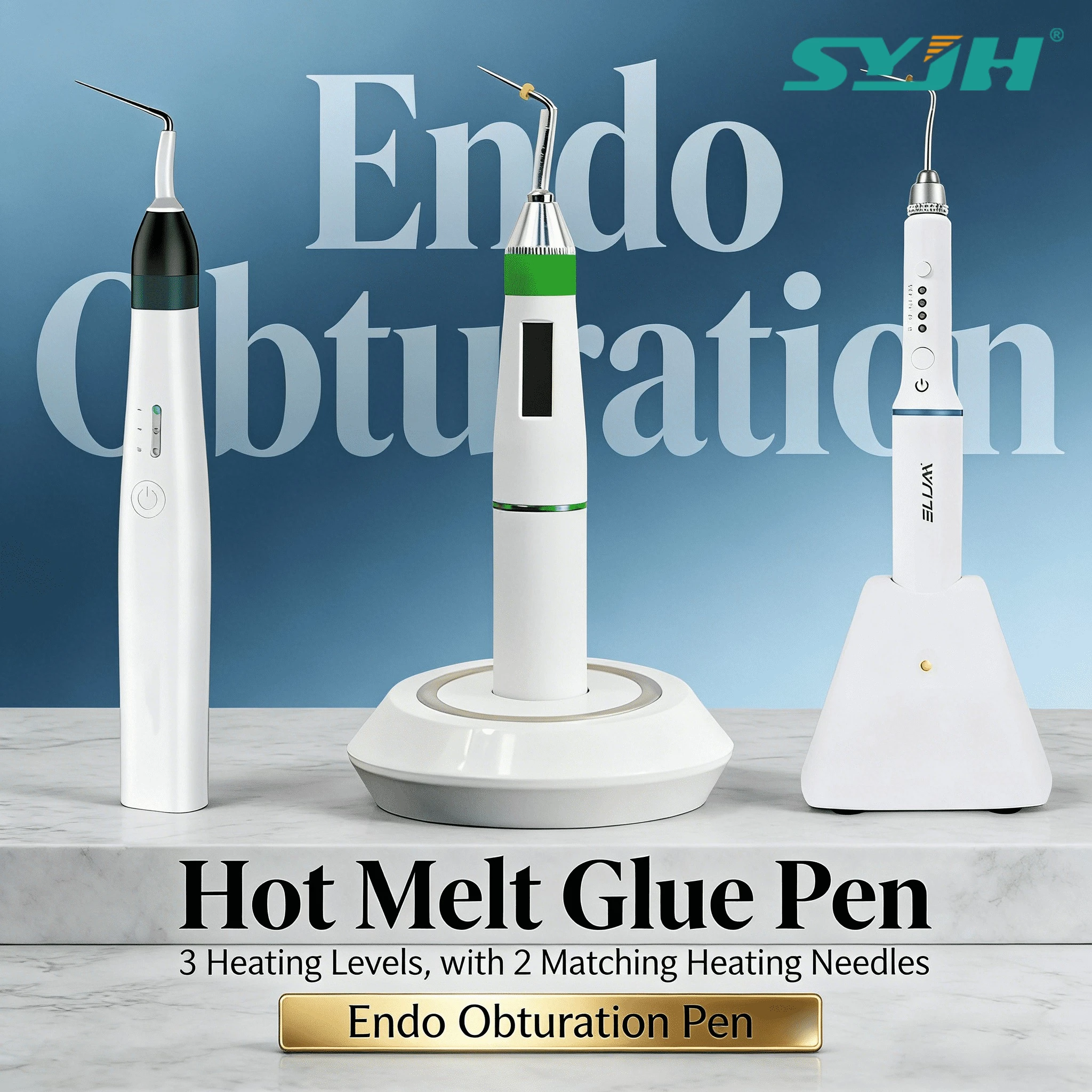 Dental Endo Obturation Pen with 2 Matching Heating Needles 3 Heating Levels Hot Melt Glue Pen Gutta Heated Pen Dentist Tools