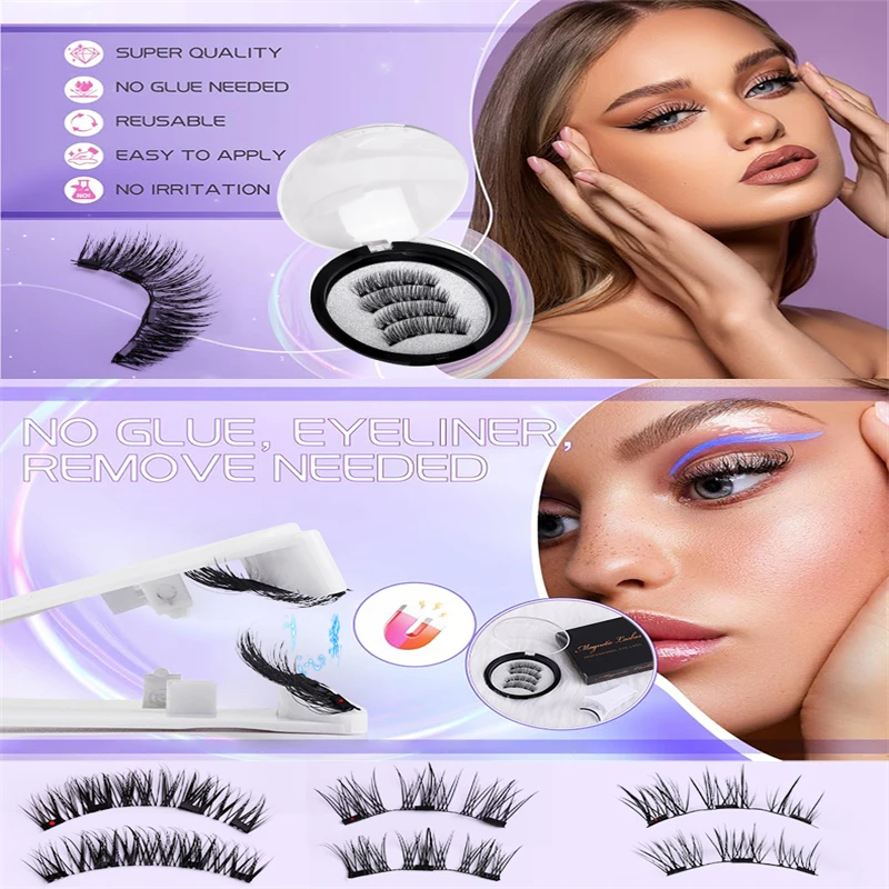 Super Quality Anti-Sensitive Soft Comfortable Chemical Fiber 4 Magnets Reusable and Light Weight V Eyelash Curler Set