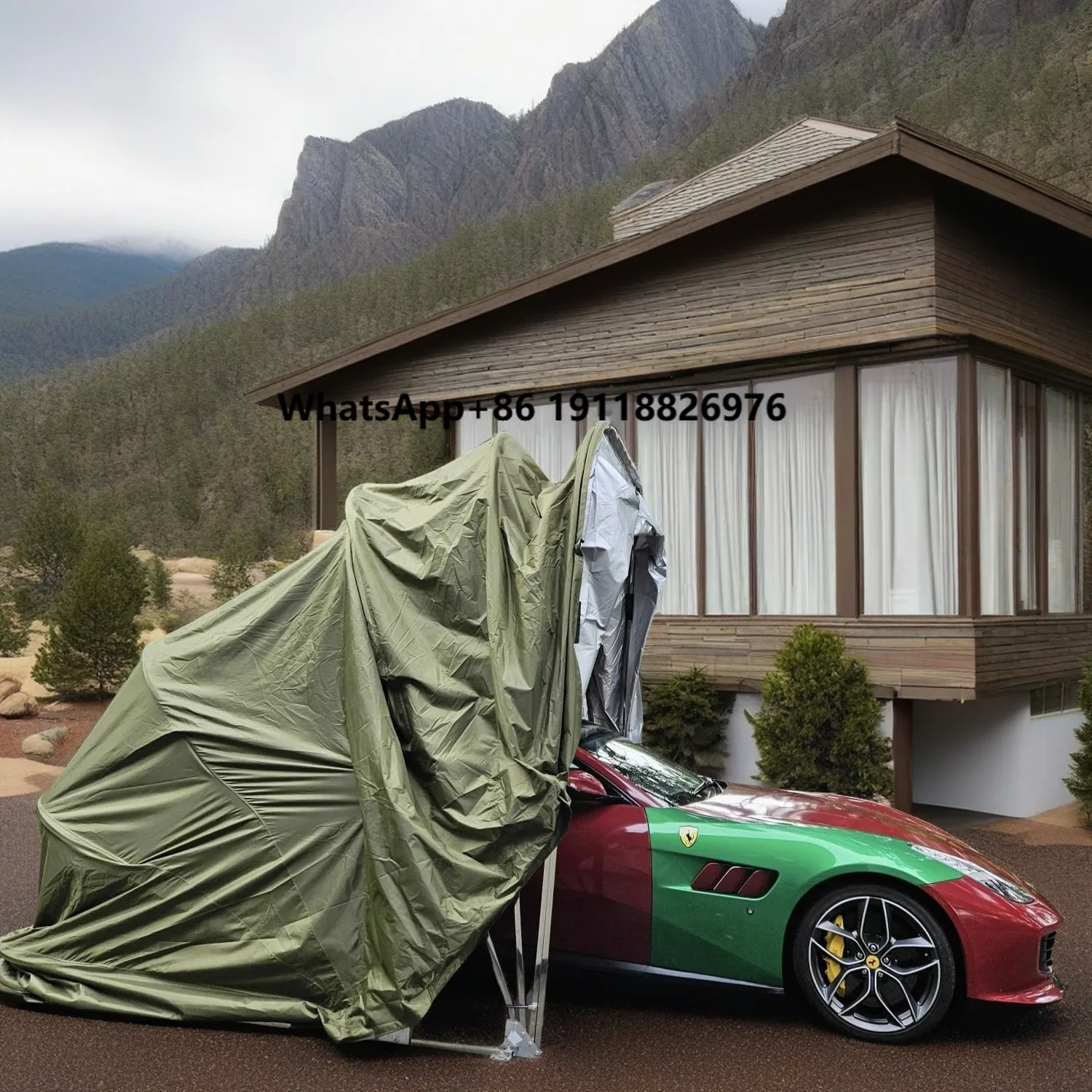 

Amas Waterproof Automatic Operate Blue Folding Car Cover Full Set Car Body Cover Garage
