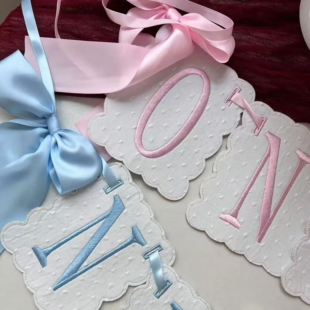 Bowknot One-Year-Old Birthday Cap Embroidery Lace Edge First Birthday Garland Pink Blue Ball Birthday Hat First Birthday
