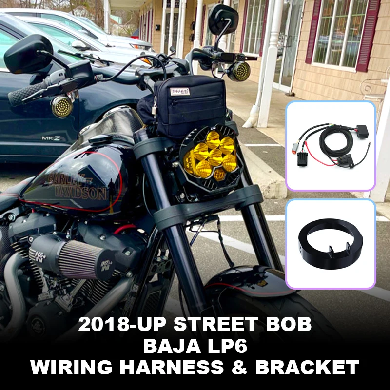 For Davidson Softail 18-later Street Bob-Black Easy Install Baja LP6 Headlight Wiring Harness & Bracket Retrofit/Upgrade