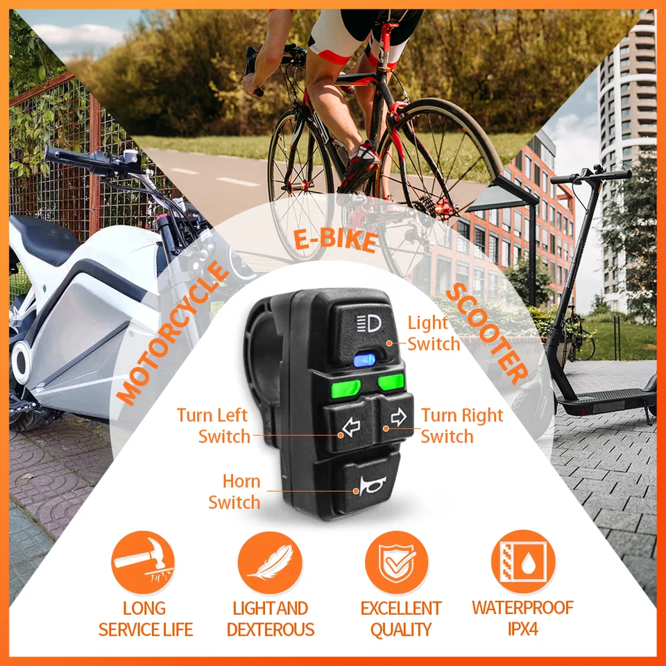 Ebike farol + chifre/cruise + interruptor de luz giratória dk336