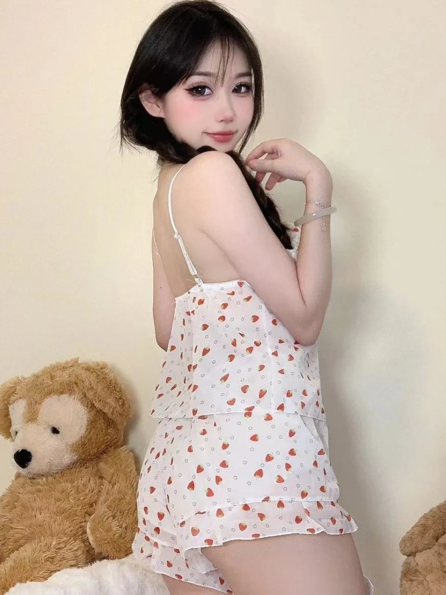 Neue sexy Bodysuit reine Wunsch Mädchen Erdbeer Hosenträger Pyjamas süße sexy Pyjamas kurze Spiel anzüge süße koreanische Frauen a8c7