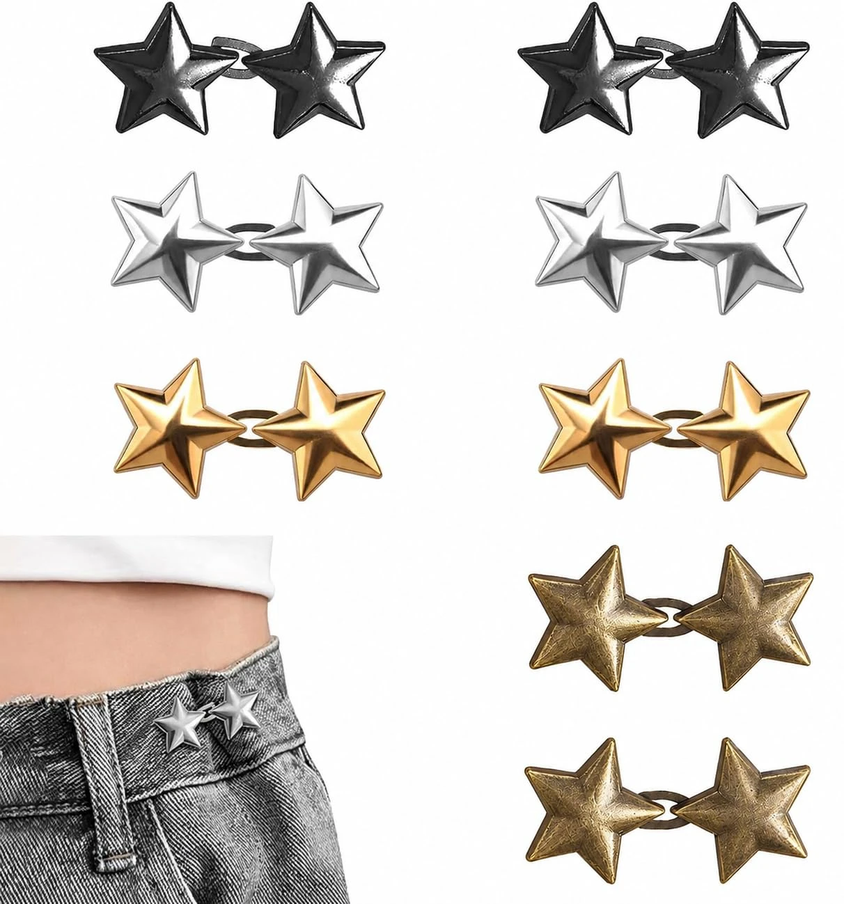 Fashion Tighten Waist Buckle Alloy Star Brooches Pins Clip Adjustable Snap Button Jeans Buttons Detachable Clothing Accessories