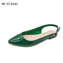 Women Flat Fashion Show Sandals Back Strap Low Cutter Shoes Front Closed Toe Shiny Mirror Patent Leather Plus Sizes 33-48 29cm