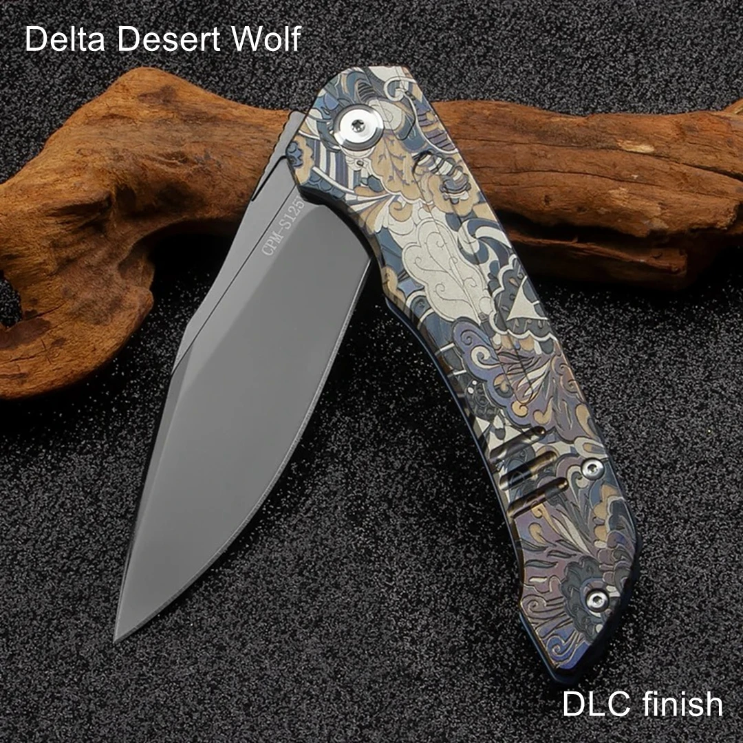 Delta Desert Wolf CPM-S125V Folding Knife Lindsay TC4 titanium Handle  Outdoor Camping Hiking EDC Survival Tool Collection Gift