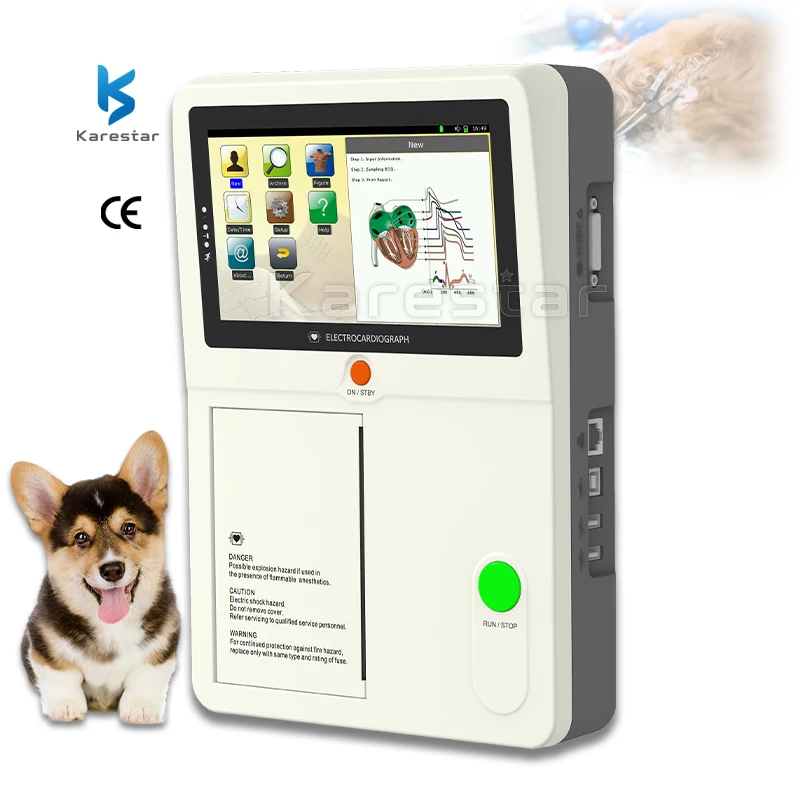 Karestar China Portable Digital Touch Screen 6 Channel Medical Device ECG Animal Cheap Price Ekg Veterinary ECG Machine