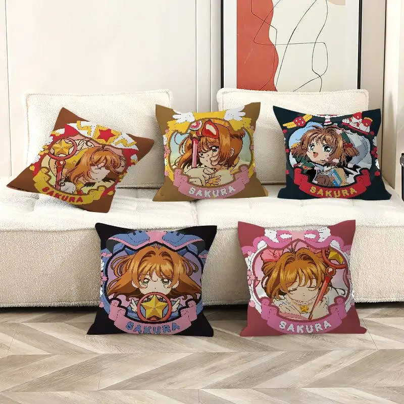 Magical Girl Anime C-Cardcaptor S-Sakura Pillow Cover for Bedroom Room and Living Room Sofa Decorative Cushion Cover