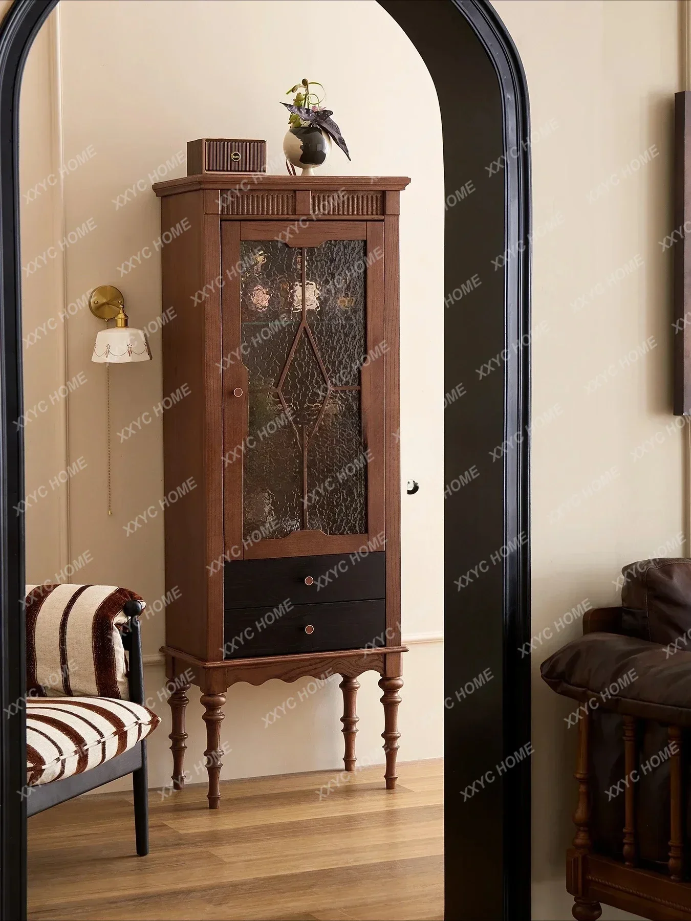 A xx1French solid wood corner living room corner locker middle antique display cabinet corner storage cabinet