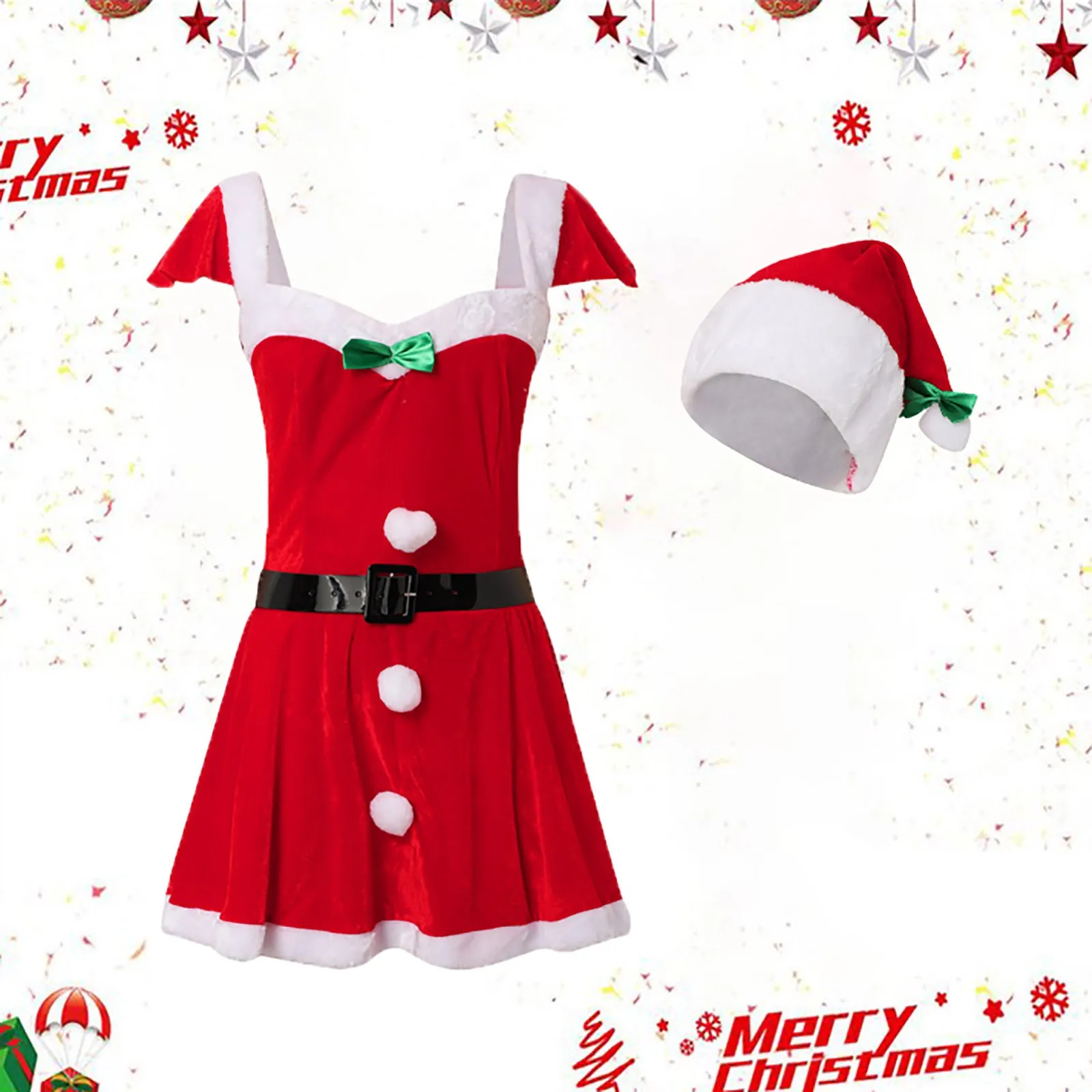 

Женское зимнее красное платье с рисунком деда мороза