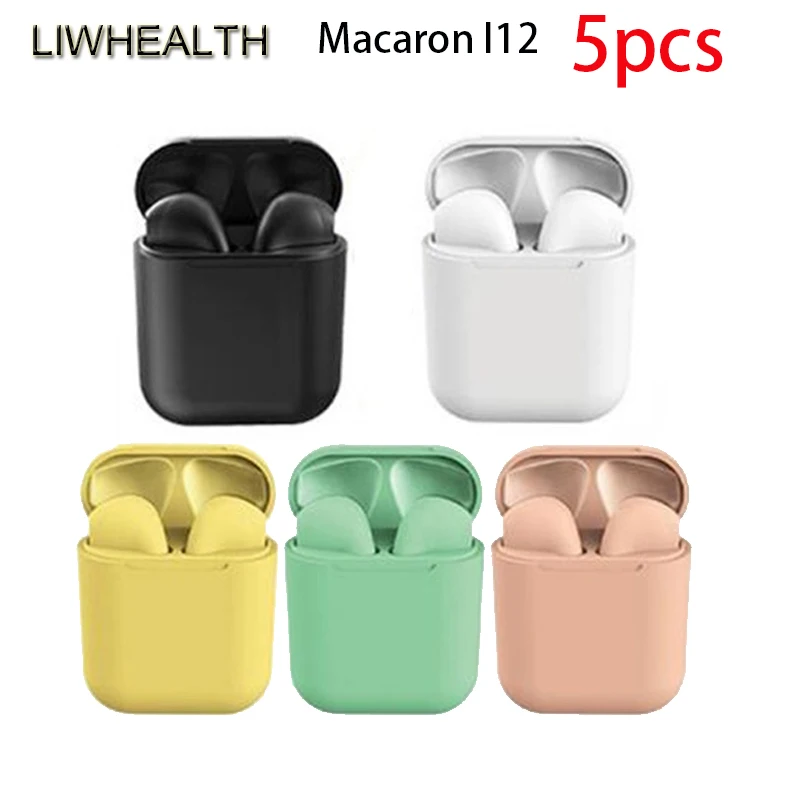 Cheap Wholesale 5 pieces Macaron I12 TWS Bluetooth Earphones Stereo Music I12 Wireless Earbuds Headphone For Apple Xiaomi Sony