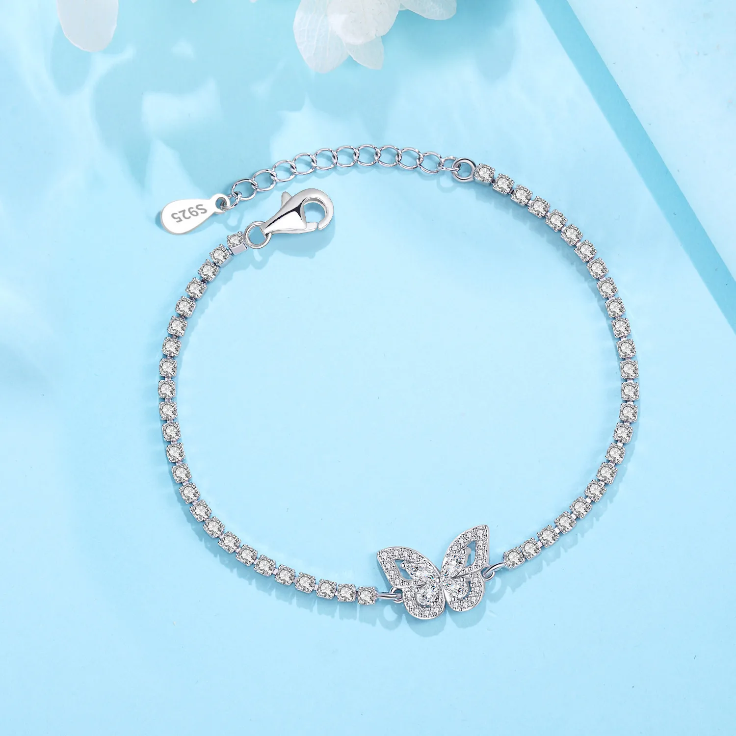 MISEFF S925 Sterling Silver Bracelet Chain Multiple Colors Exquisite Butterfly Tennis Bracelet Chain Jewelry Women Birthday Gift