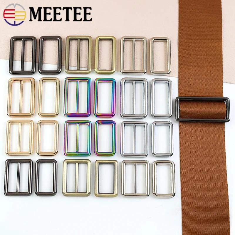 

5/10Pcs Meetee 15-50mm Metal Tri-Glide Slider Buckles for Bag Strap Belt Adjust Clasp Webbing Ring Hook DIY Hardware Accessories