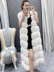 X-Long Real Fox Fur Vest Women Luxury Plus Size Plush Sleeveless Female Winter Girl Jacket Natural Fox Fur Vest 130cm Long