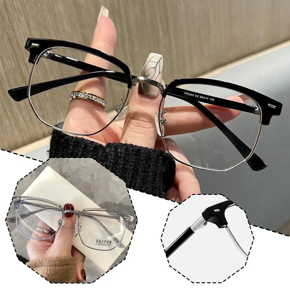Simple Semi Rimless Anti Blue Light Blocking Glasses Ray Eyeglasses Big Filter Men Women Goggle Frame Computer Square Spect K8R8