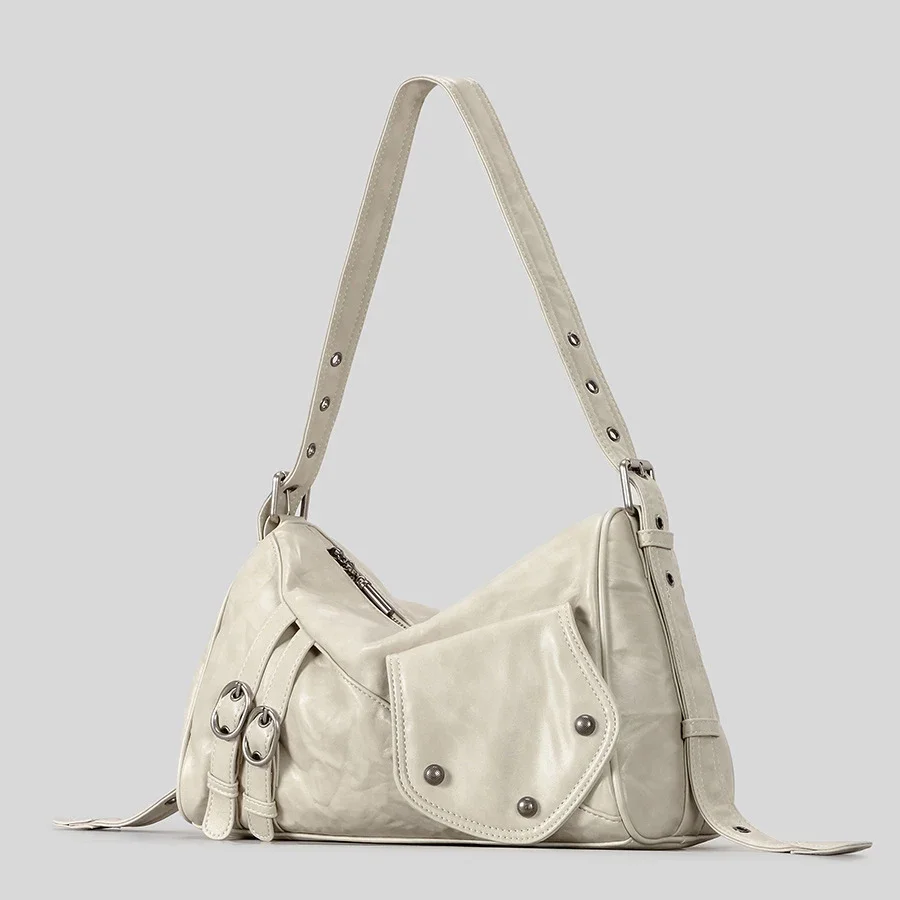 

Винтажная мотоциклетная сумка с заклепками, роскошные дизайнерские ремни, деко, женские сумки на плечо, мягкая сумка через плечо из искусственной кожи, Y2K, панк, подмышки