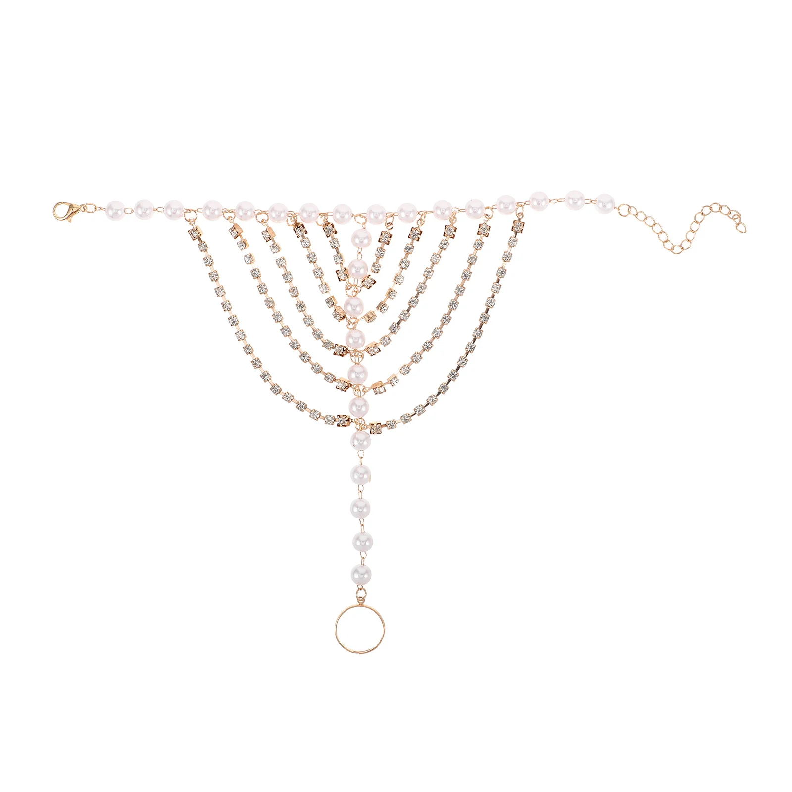 

Multilayer Rhinestone Anklet With Pearl Tassel Design Elegant Foot Chain For Women Wedding Party Beaded Barefoot