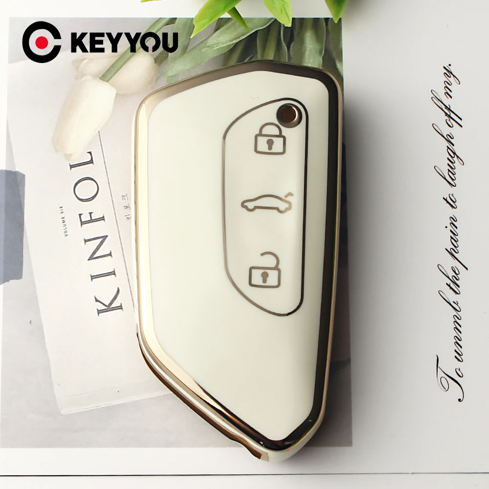 KEYYOU TPU Car Key Fob Case Cover Accessories For VW For Volkswagen Golf 8 ID.3 ID.4 Skoda Octavia A8 MK4 MK8 2022 2021 GTI R