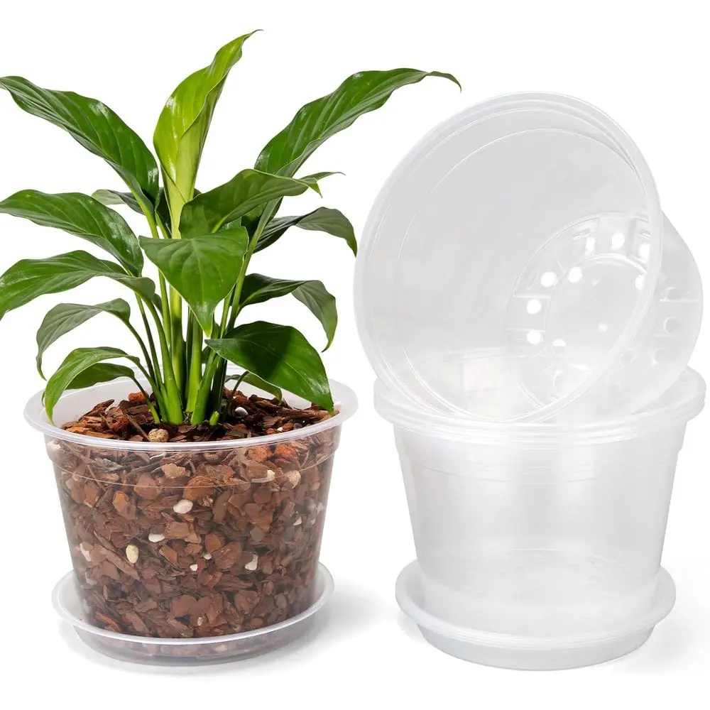 

10-дюймовые прозрачные горшки для рассады с дренажем, 5 штук в упаковке, подходят для семян и растений, для использования в помещении и на улице