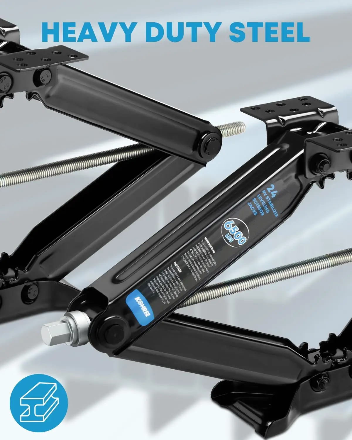 แม่แรงยึดรถบ้านแบบหนัก รับน้ำหนักได้ 6500 ปอนด์ ขนาด 24 นิ้ว แบบกรรไกร สำหรับรถพ่วงเดินทาง พร้อมมือหมุนและช่องเสียบสว่าน