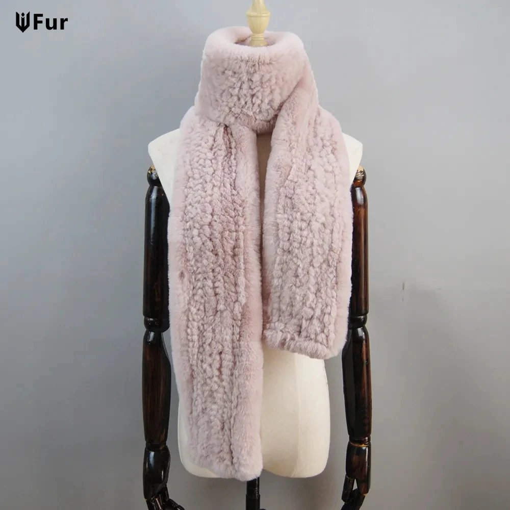 Long Style Real Genuine Rex Rabbit Fur Scarf Handmade Winter Knitted Real Rex Rabbit Fur Scarves Women Rex Rabbit Fur Wrap Shawl