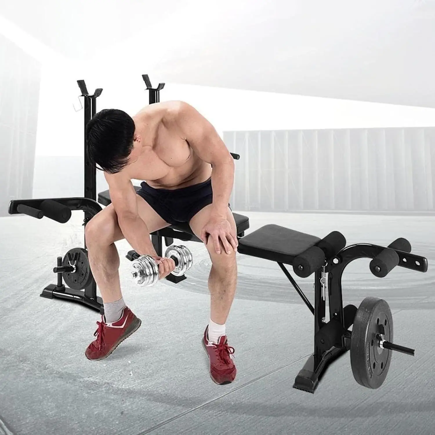 

Workout Bench with Preacher Curl Pad Adjustable Weight Bench for Home Gym Incline Decline Bench Strength Training Bench Exercise