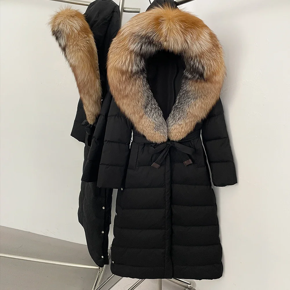 

Women Natural Fur Long Puffer Jacket Warm Reality Fur Coat New Winter 2025 White Duck Down Jacket Parkas Real Fox Fur Female