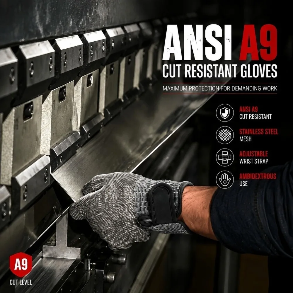 ANSI A9 Cut Resistant Glove Elastic Protective Stainless Steel Mesh Glove Nylon Liner Adjustable Strap Safety Work Glove