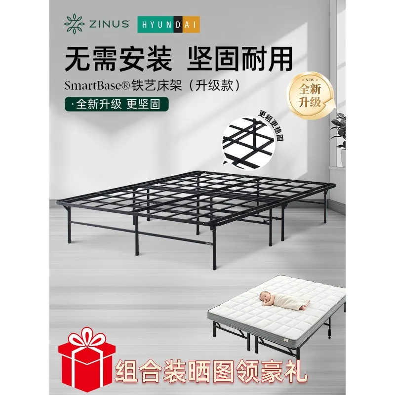 Wrought iron bed frame upgraded bedroom folding installation-free row skeleton