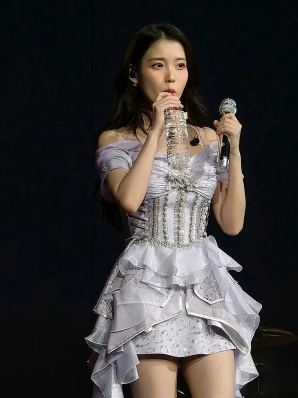 2025 New IU Women's Group Li ZhiEn Performance Clothes Purple Fairy Dress Neck Dance Slimming Performance Costume