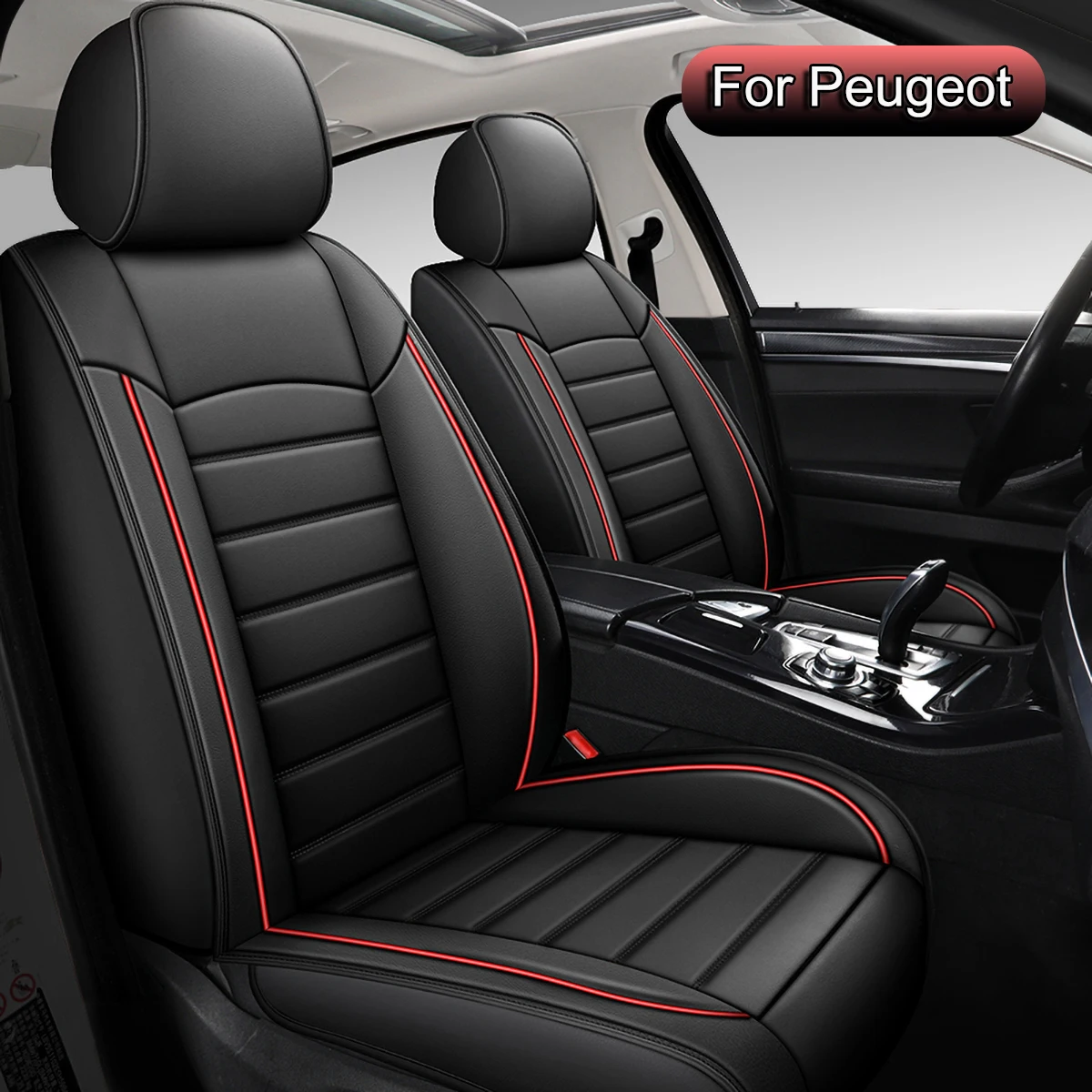 Funda para Asiento de Coche Juego Completo, Compatible con Peugeot 208, 2008, 308, 3008, 508, 5008, 206, 307, Cubreasientos de Piel Universal