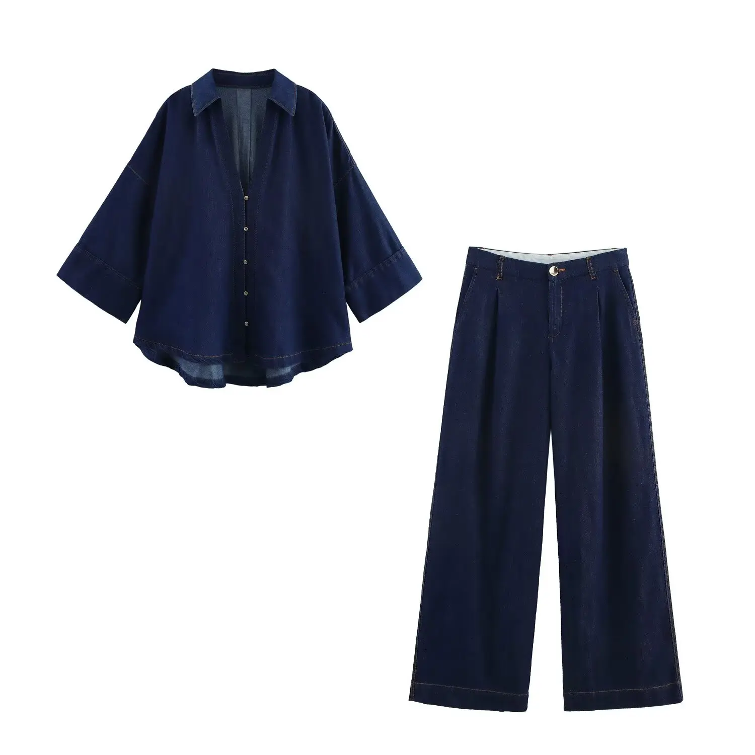 

Women 2025 Spring New Sweet Fashion Button-up denim Blouses Vintage Lapel Collar Short Sleeve Female Shirts Chic Tops