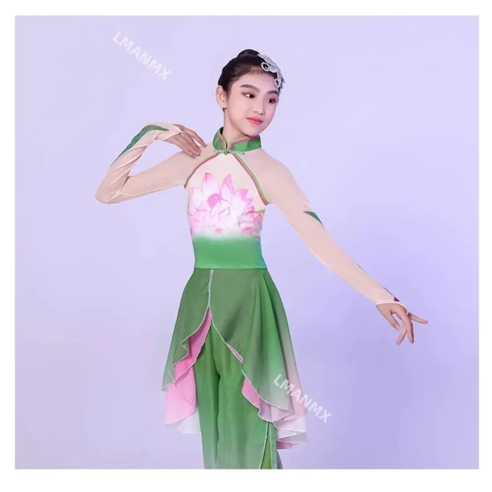 

Children's Classical Dance CostumeYangko Dance Fan Umbrella Performance Costume Lotus Chinese Folk Dance Costume for Girls
