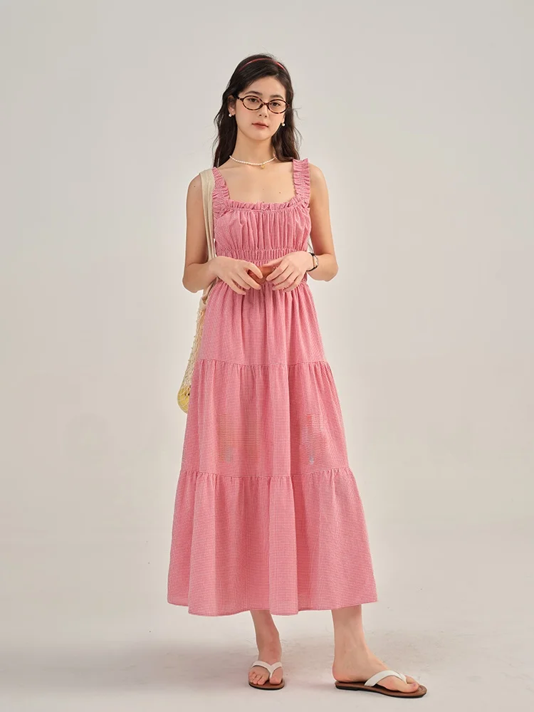 

Gansen Sweet Sle Slimming Midi Dr Women's New High-End oulder-baring Square-need Casual Summer Faion Dr