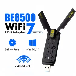 6500Mbps Wifi 7 Usb Adapter Be6500 2.4G & 5.8G & 6Ghz Draadloze Netwerkkaart 802.11be Free-Drive Wifi Adaptador Voor Win 10/11