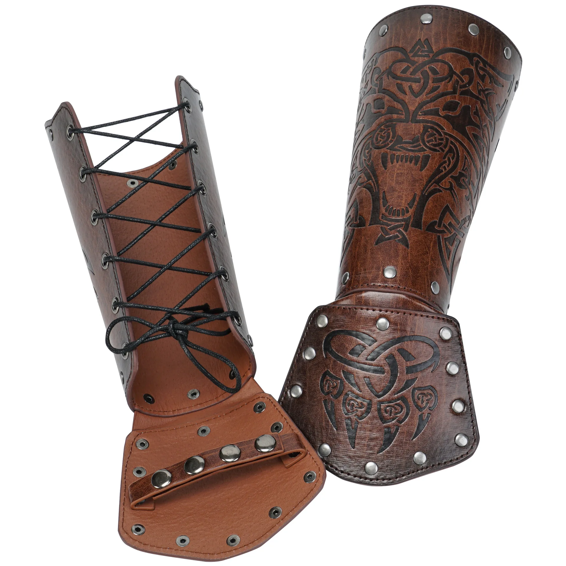 Nórdico Viking Cavaleiro Medieval Homens Guarda Mão Guerreiro Cavaleiro Gauntlet Pulseira Em Relevo Cabeça Lobo Guarda De Pulso Traje De Halloween