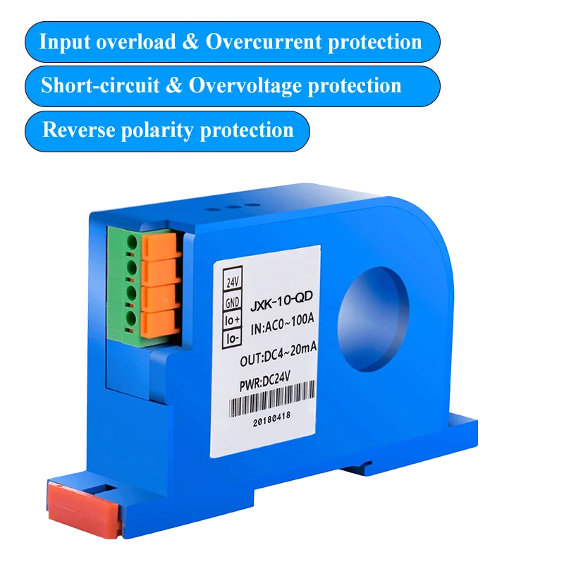 Transmissor atual da C.C. da C.A., transdutor do sensor, 0-600A, 4-20ma, 0-10V, RS485, 22mm