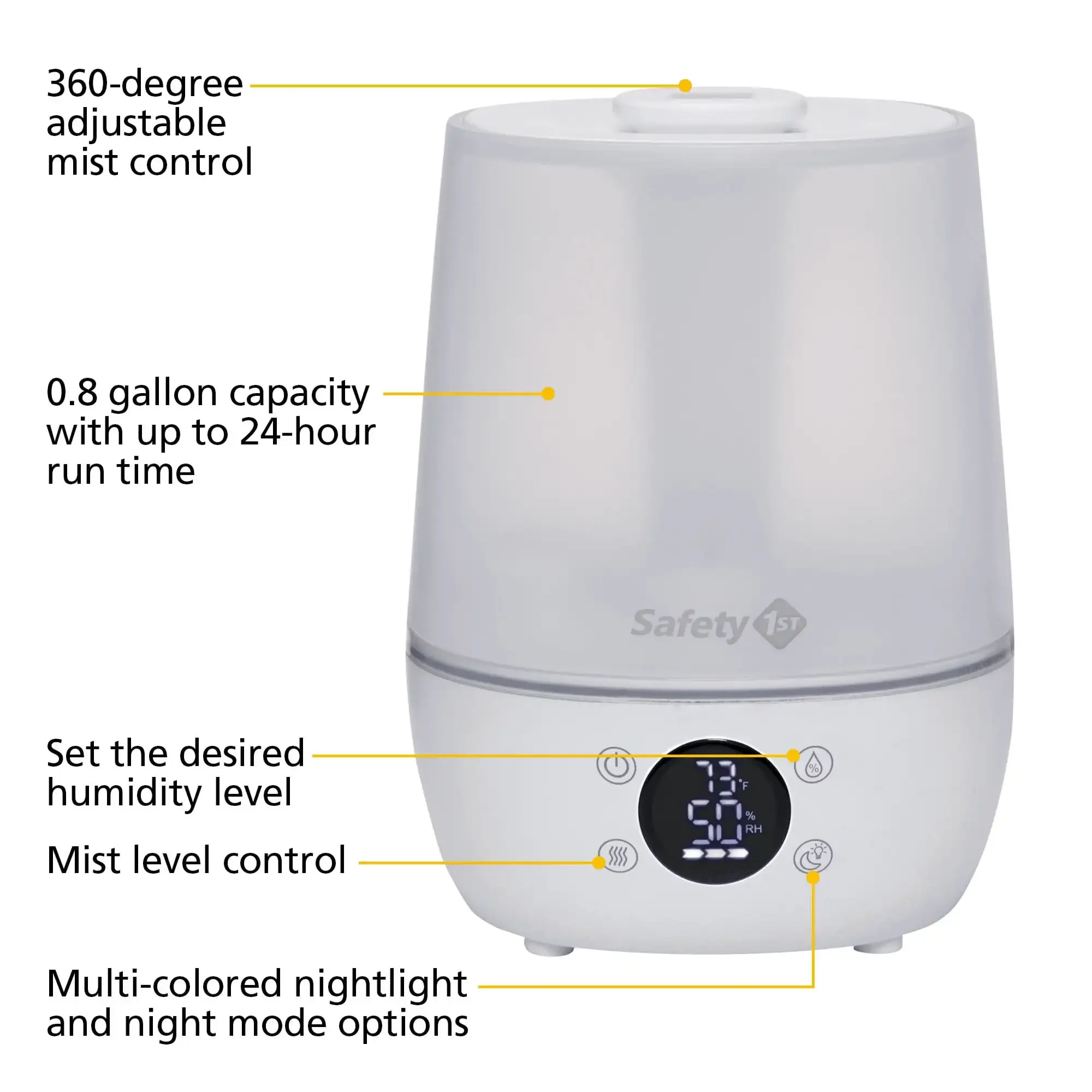 Humidificateur à brume fraîche sans filtre, blanc, contrôle de l'humidité, USA, nouveau