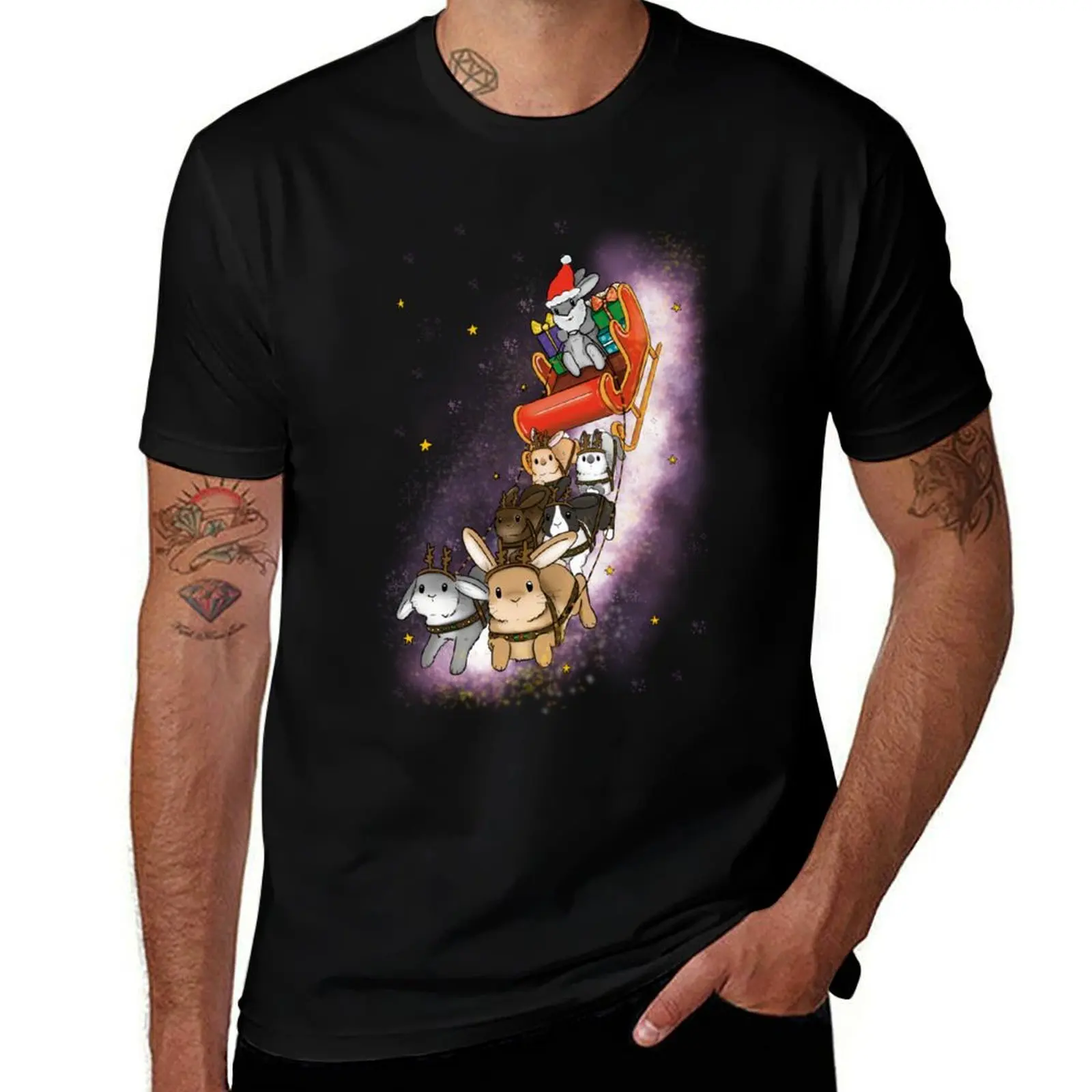 

Футболка Bunny Sleigh, забавная рубашка, хлопковая тяжелая футболка больших размеров, винтажная футболка с рисунком для мужчин