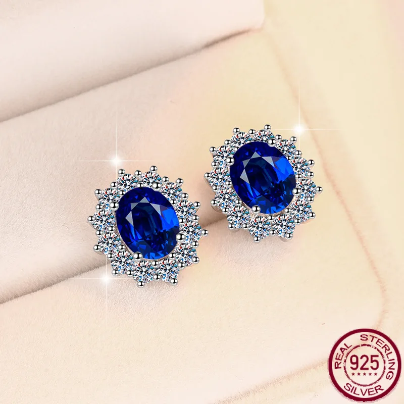 

Новые серьги с синим сапфиром, серебро 925 пробы, комплект украшений для ушей с подсолнечником, винтажные высококачественные ювелирные изделия, свадебные украшения из муассанита