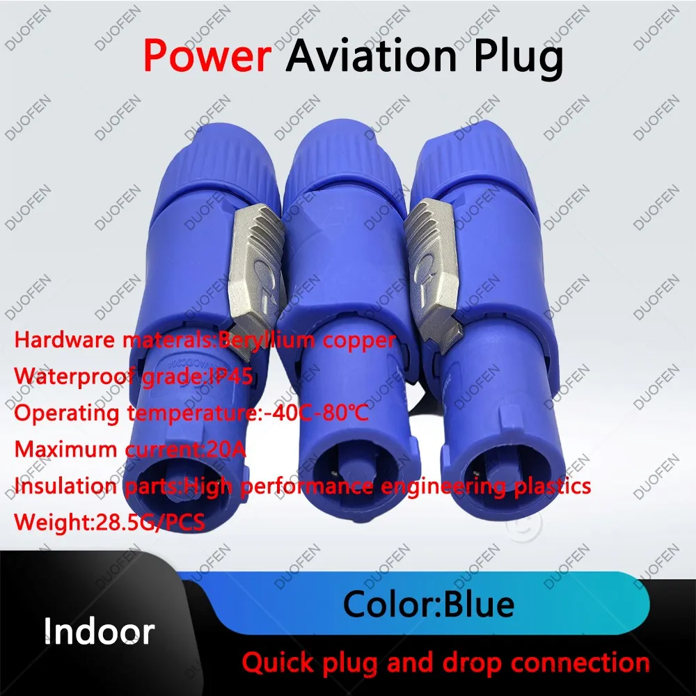 Three-core power aviation plug, 20A input, for LED display screens