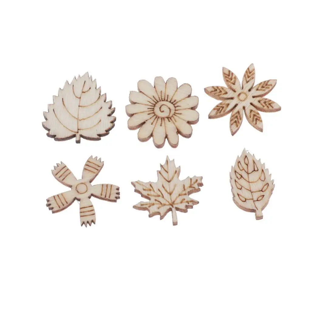 50 Pcs Wooden Flower Embellishments Crafts Tree Pendants Ornaments