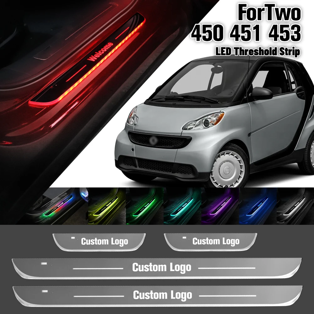 Porta do carro Sill LED Light, Logotipo personalizado, Bem-vindo Pedal Lamp, Acessórios, Smart ForTwo, 450, 451, 453, 1998-2019, 2018