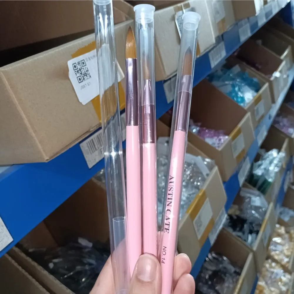 3pcs Acrylic Nail Brush Kit- Professional Acrylic Powder Brush With Pink Handle For Acrylic Nail Extension 3D Sculpting #8/10/14