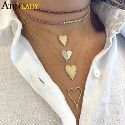 Hollow Heart Pendant Iced Out Bling Lovely Heart Charm Open Link Chain Statement Necklace 41+5cm Women Fashion Jewelry Gift